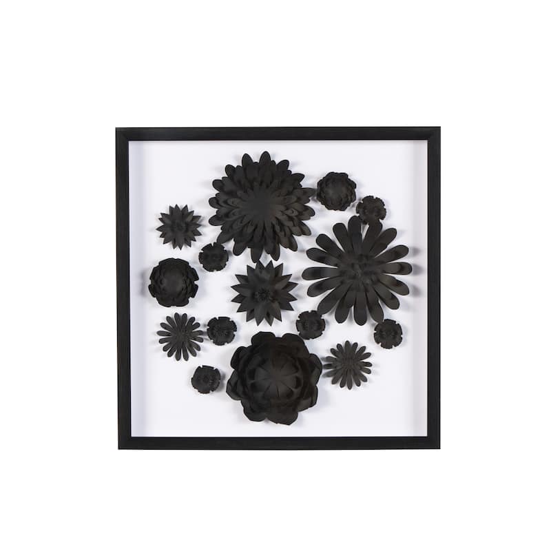 Black Paper Cluster Floral Shadow Box with Varying Shapes and Sizes