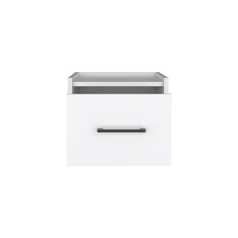 White Modern Floating Nightstand, Space-Saving Design with Convenient Drawer and Black pull Handle