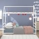 preview thumbnail 11 of 20, Twin Size Metal House-Shaped Floor Bed with Roof and Chimney Design White