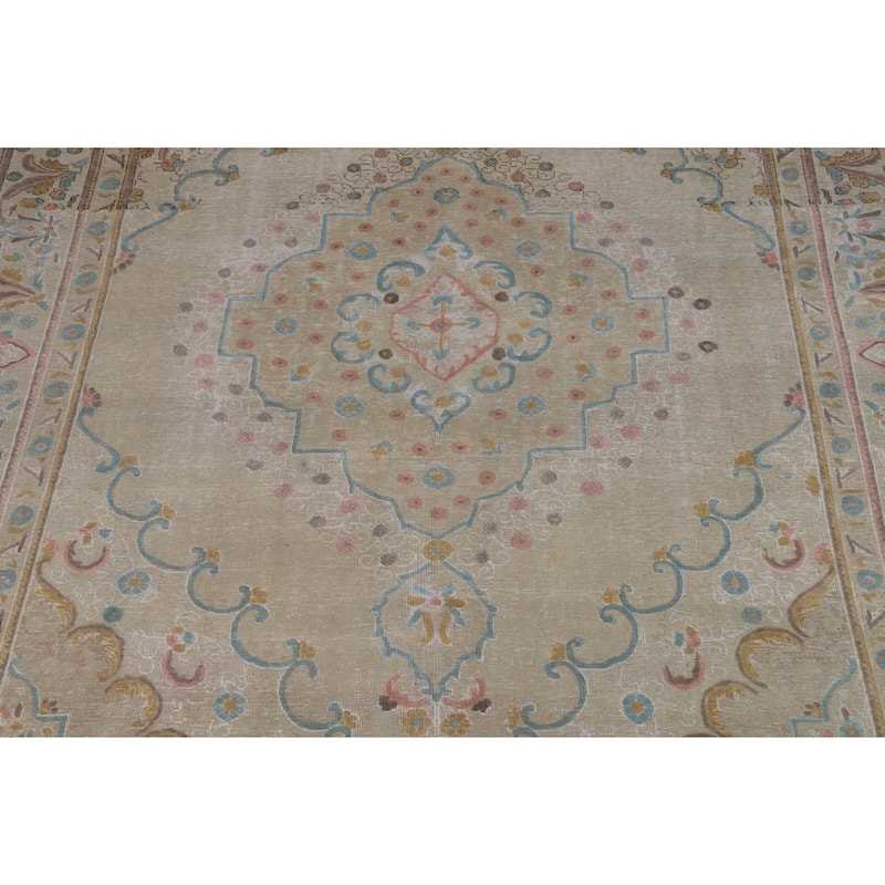 Distressed Tabriz Persian Area Rug Handmade Bedroom Wool Carpet - 9'4"x 12'5"