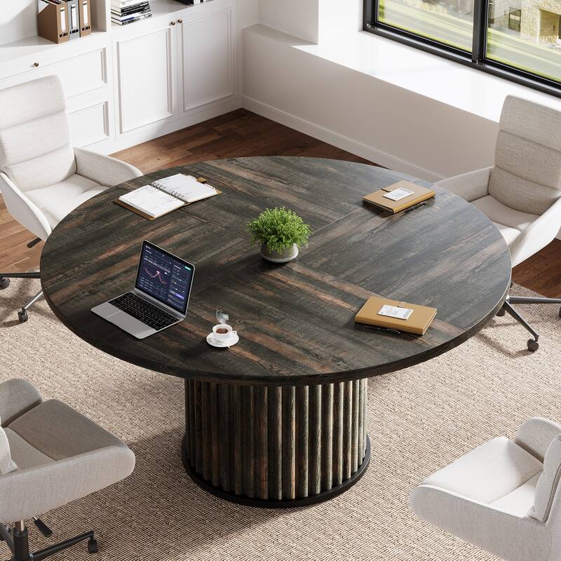47 Inch Round Conference Table with Metal Base - 47.24" W x 47.24" D x 29.92" H