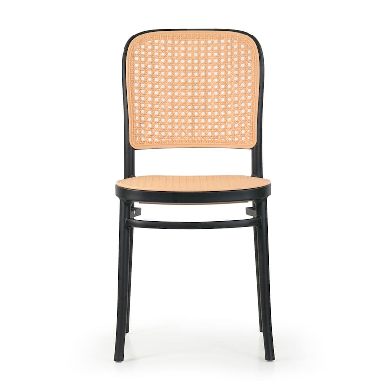 Set of 12 Balto Black Plastic Dining Chair with Rattan Detail