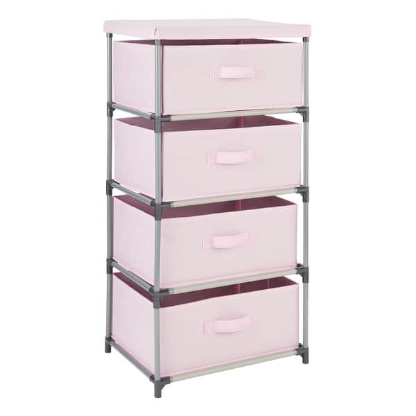 slide 2 of 7, Pink 4 Drawer Dresser, Fabric Clothes Storage Stand for Bedroom, Nursery, Closet Organizer
