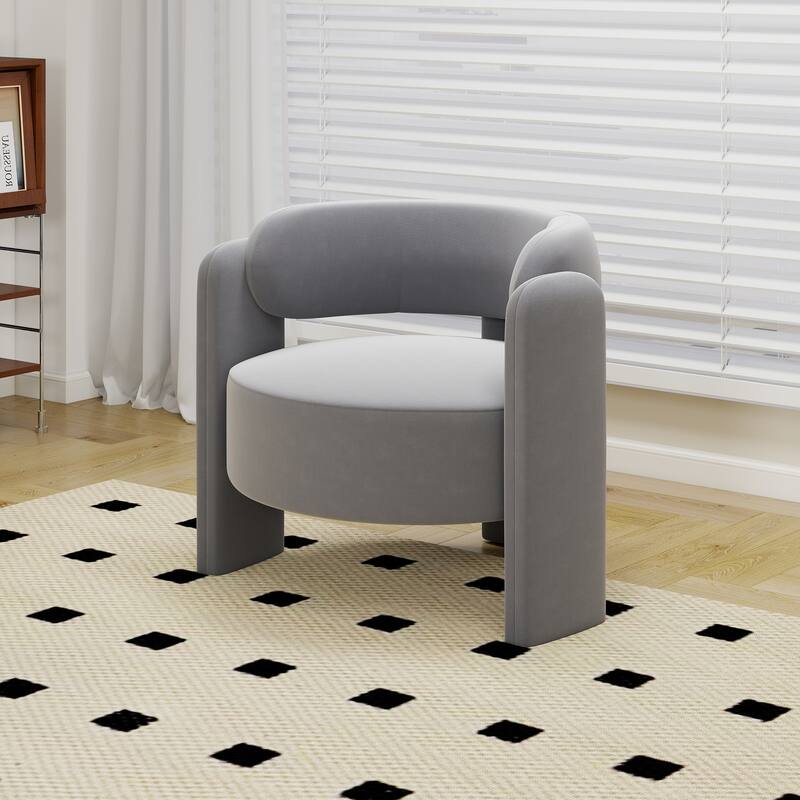 Velvet Upholstered Modern 3-leg Barrel Accent Chair