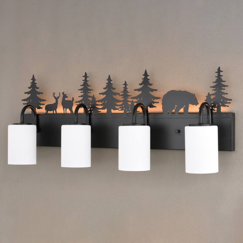 VAXCEL Acadia Bronze Rustic Wildlife Bathroom Vanity Lighting Wall Fixture with Nightlight, Frosted White Glass Shade
