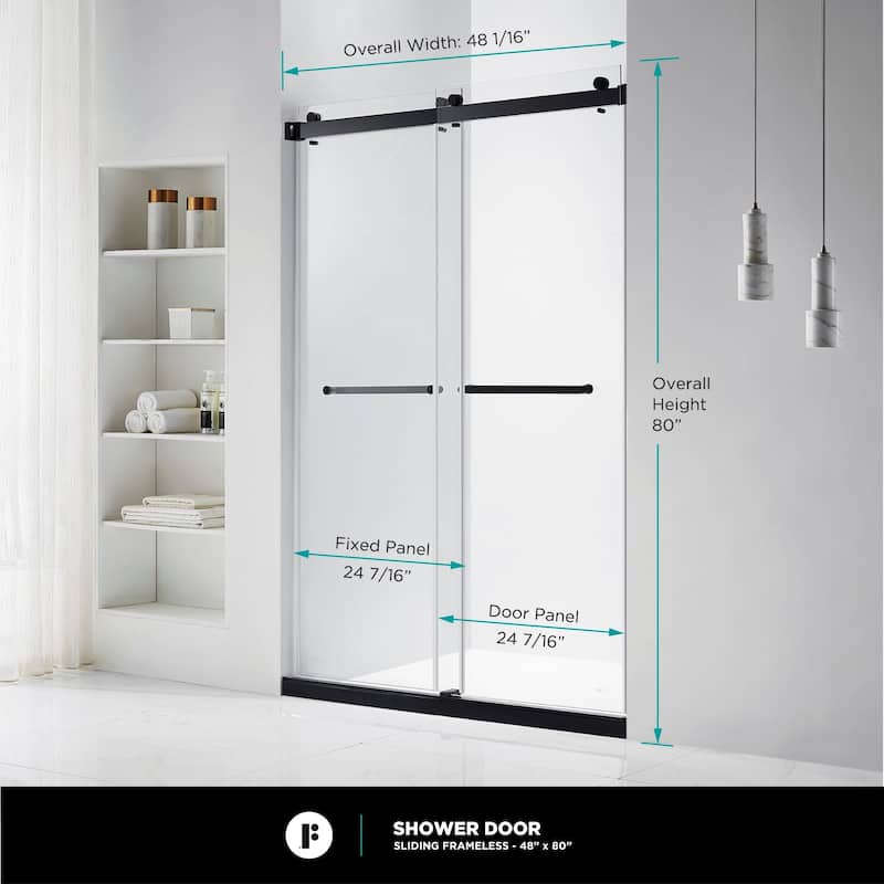 Fine Fixtures Frameless Clear Sliding Bathroom Shower Door