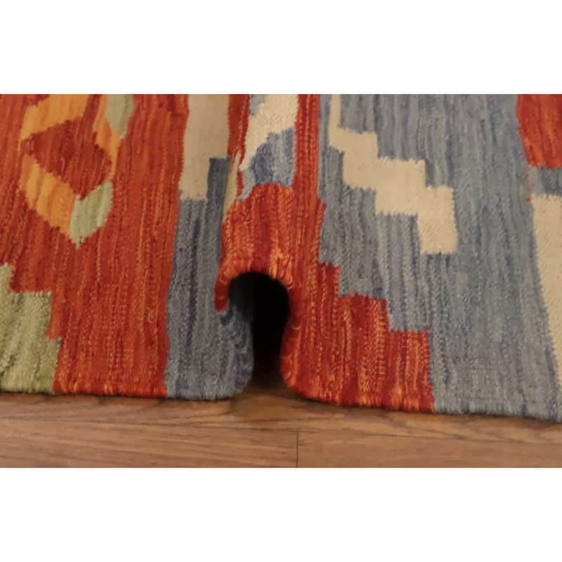 Hand Woven Oriental 100% Wool Carpet Southwestern Modern Oranges & Rust Kilim Area Rug - 4' 0'' X 2' 1''