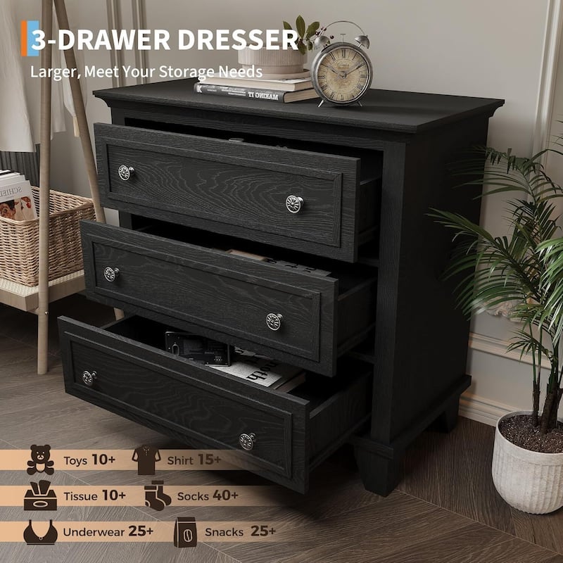3 Drawer Dresser, Wooden Storage Chest of Drawers for Bedroom, Living Room, Hallway