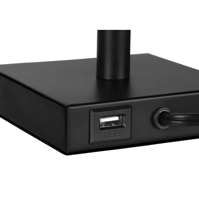 Set of 2 Table Lamps with USB Port and Drum Shade Contemporary Design