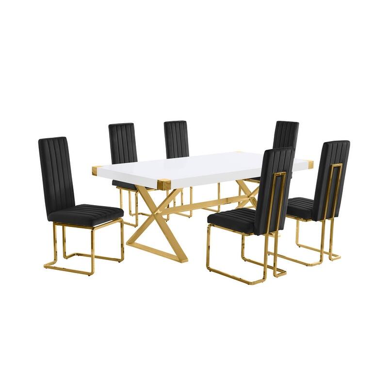 Best Quality Furniture D440/1-SC340-7 Dining Set with 78" White Lacquer Wood Top