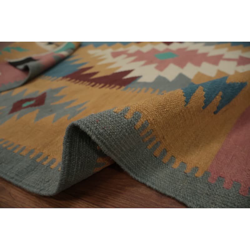 Hand Woven Oriental 100% Wool Carpet Southwestern Tribal Multi-Colored Kilim Area Rug - 7' 0'' X 4' 2''