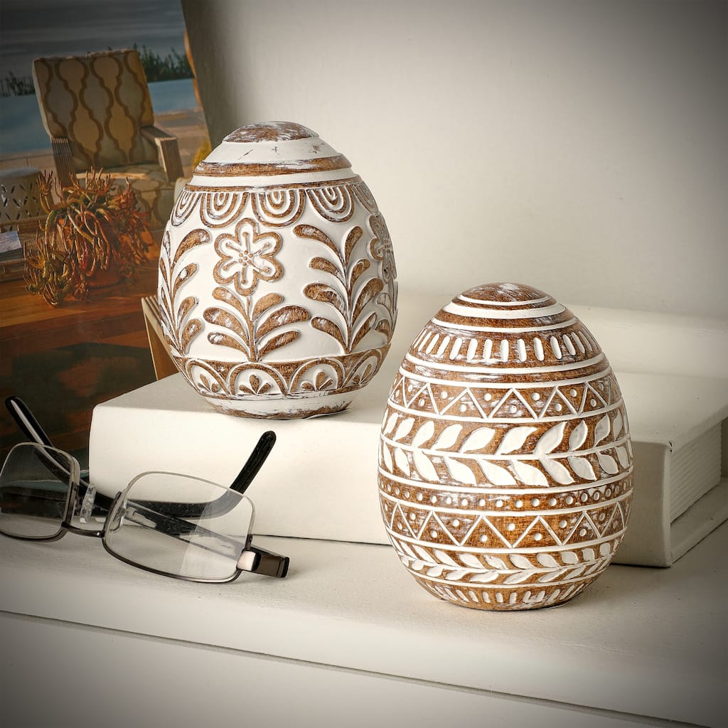 Resin Atelier 'Carved' Egg 3.75" Set of 2