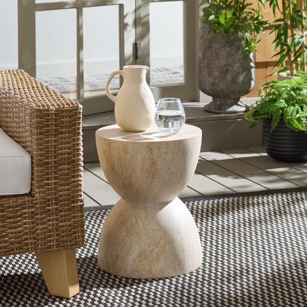 SAFAVIEH Outdoor Patio Furniture Tina Hourglass Accent Table, Sculptural Side Table for Indoor and Outdoor Use