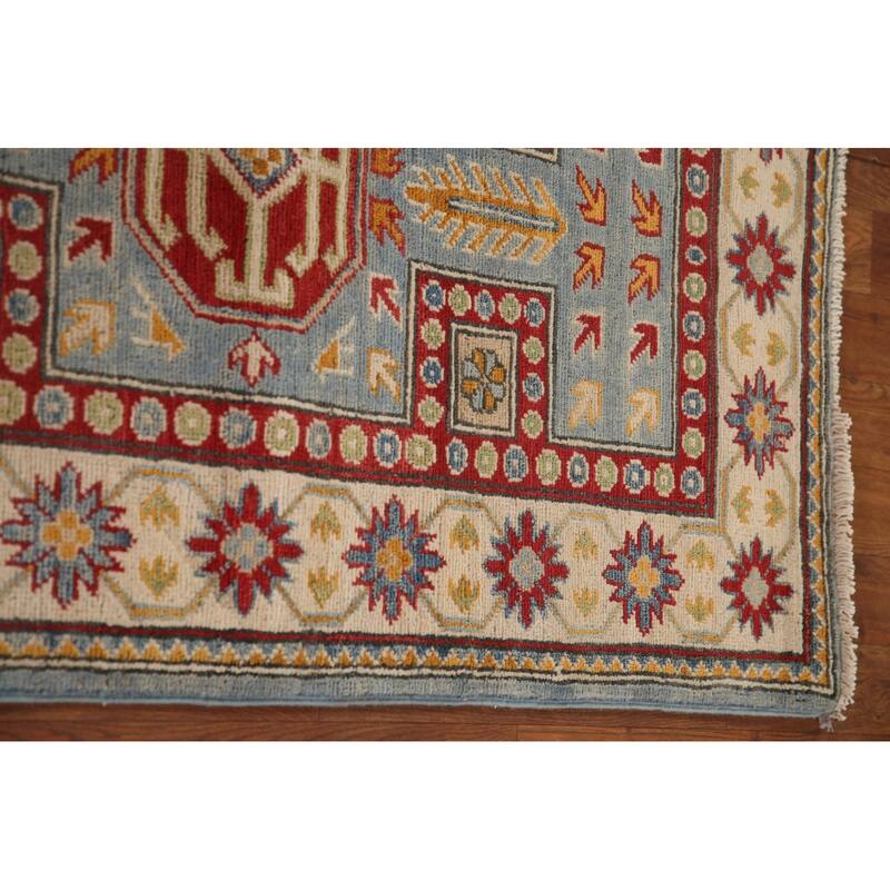 Light Blue Kazak Runner Rug Hand-Knotted Oriental Wool Carpet - 2'7" x 13'0"