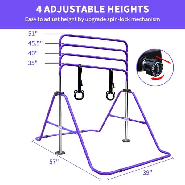 Barre fixe de gymnastique - HOMCOM - pour enfants pliante hauteur réglable base triangulaire - acier - 88-128cm - vert - Sport