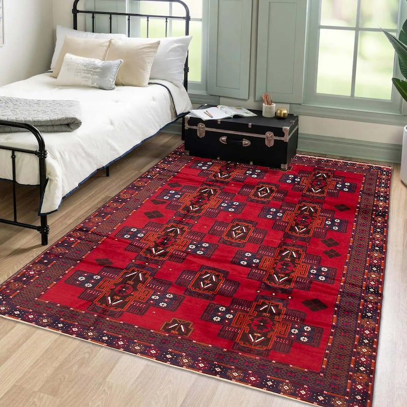 ECARPETGALLERY Hand-knotted Teimani Red Wool Rug - 6'7 x 9'5