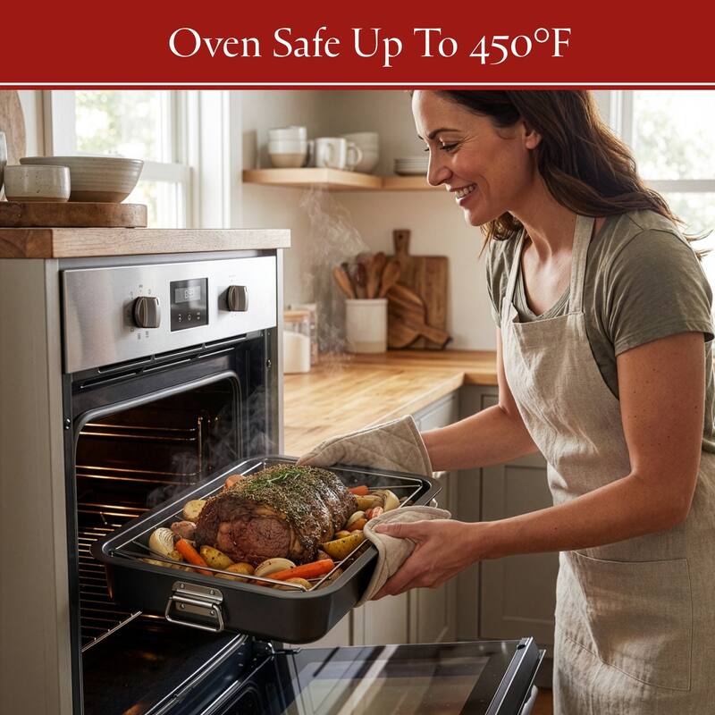 Roasting Pan with Angled Rack Nonstick Oven Roaster by Classic Cuisine