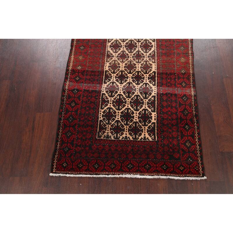Geometric Balouch Persian Wool Area Rug Hand-knotted Office Carpet - 3'7" x 6'4"