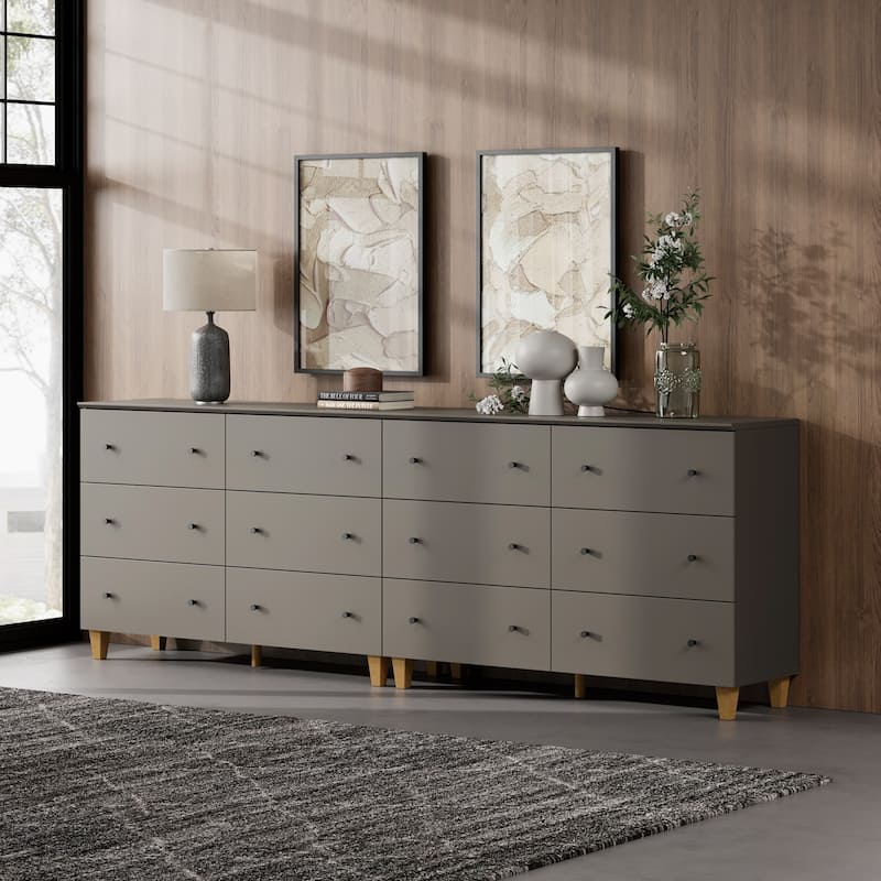 6 Drawers Dresser for Bedroom, Wooden Wide Chest of Drawers - Dark Grey - 12-drawer