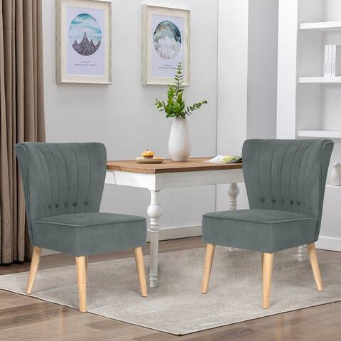 Adeco Set of 2 Velvet Accent Chair Wood Living Room Chairs - 22.02"(L)x 23.62"(W)x 30.51"(H)