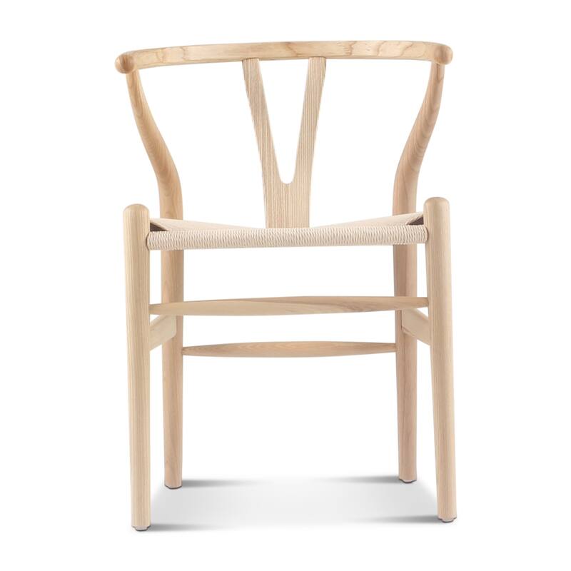 Set of 2 Natural Ash Wood Dining Chairs with Handwoven Paper Cord Seat