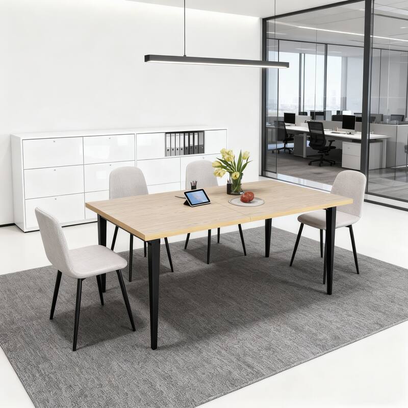 63 Inch Modern Dining Table for 6-8 People, Wooden Tabletop with Rust-Resistant Iron Legs, Rustic Industrial Design