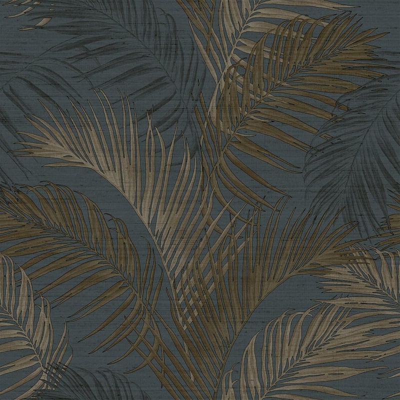 Galerie Wallcoverings Synergy Collection Lush Leaf Palm Sheen Finish Vinyl on Non-woven Wallpaper Roll - 33-feet long x 21-inches wide - Blue