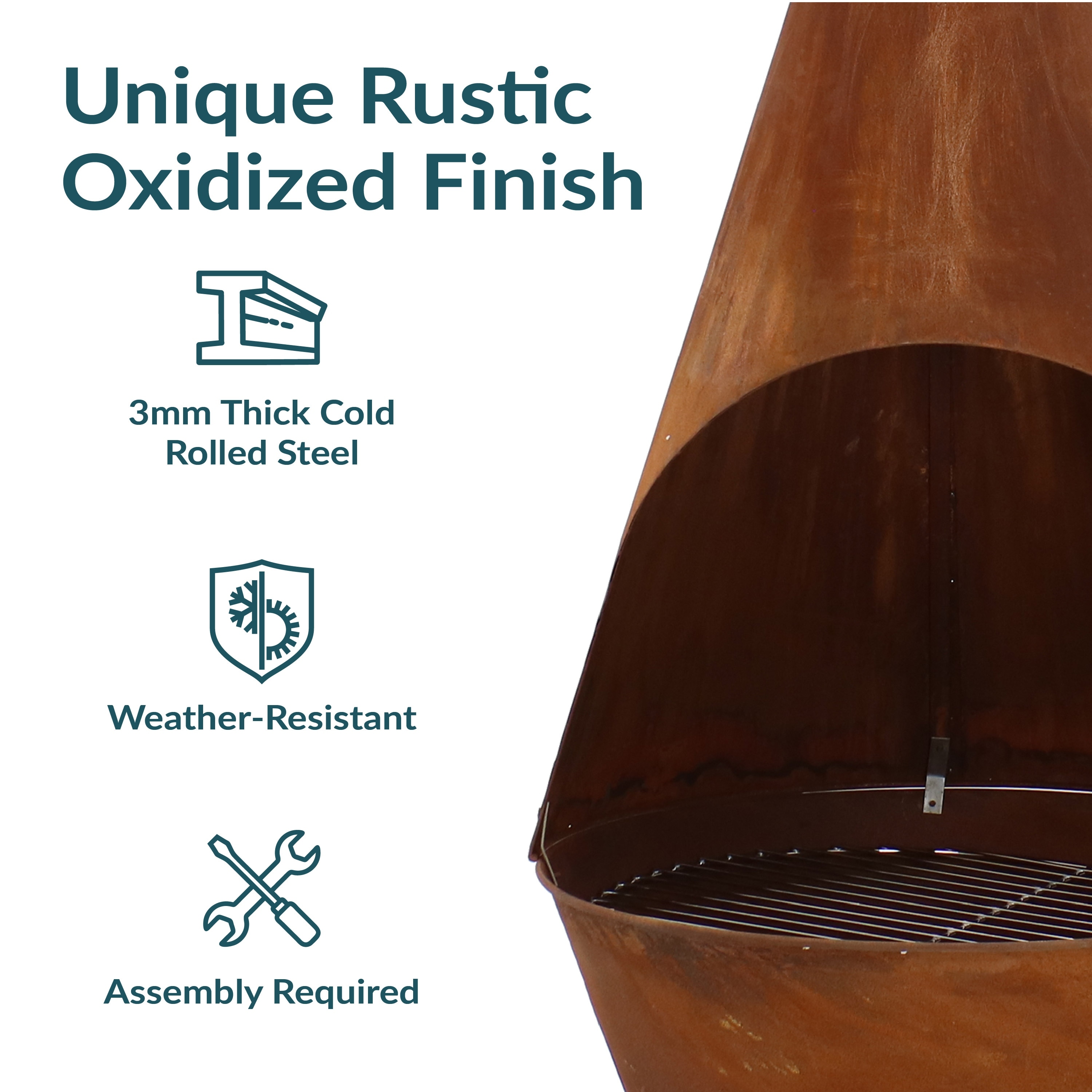 75-Inch Chiminea Wood-Burning Fire Pit Steel with Oxidized Finish