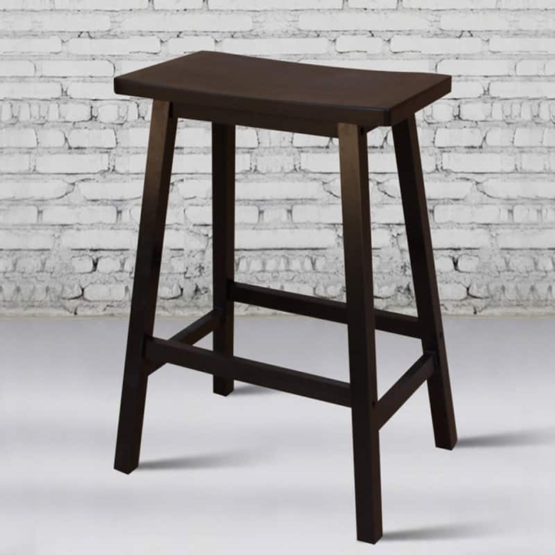 Rectangle Pine Wood Saddle Seat Bar Stool Black (Set of 2)