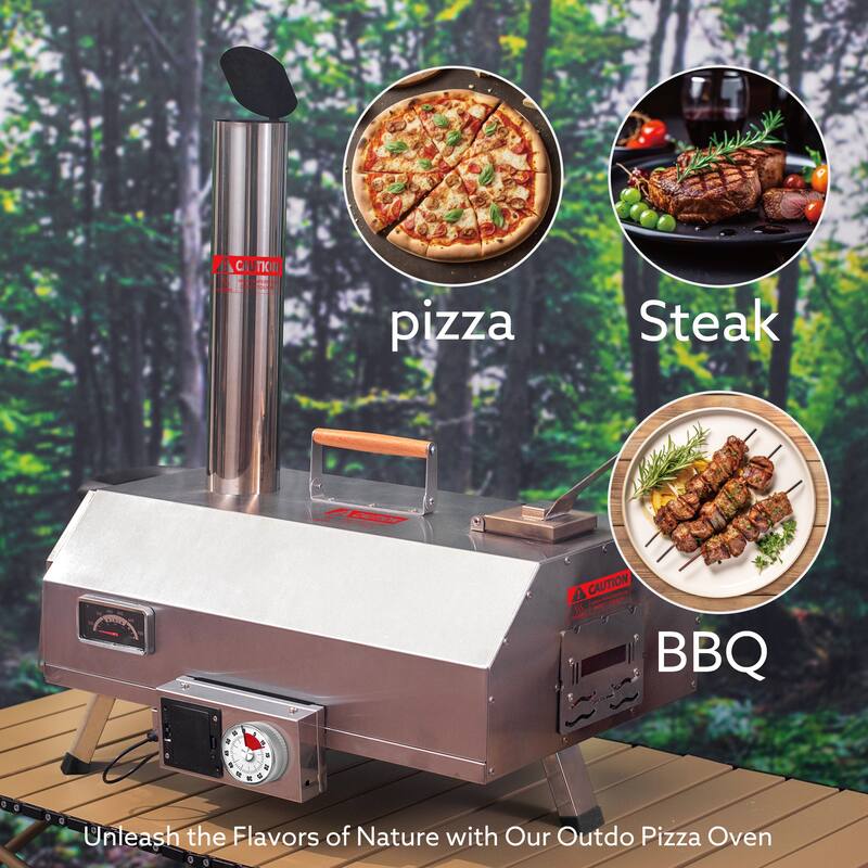 Outdoor Portable Automatic Rotatable Wood Fired Pizza Ovens,with Timer,Built-in Thermometer,Pizza Cutter & Carry Bag