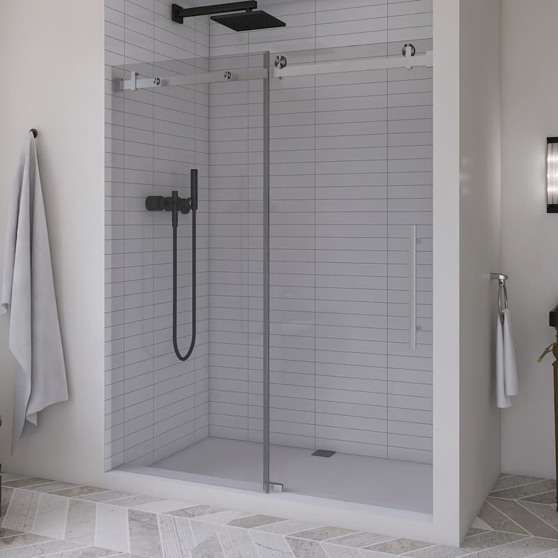 60 in. W x 76 in. H Frameless Single Sliding Shower Doors with Clear Tempered Glass - 60" x 76" in.