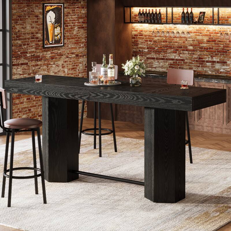 Industrial Bar Table, 70.9" Long Counter Height Pub Table with Sturdy Base