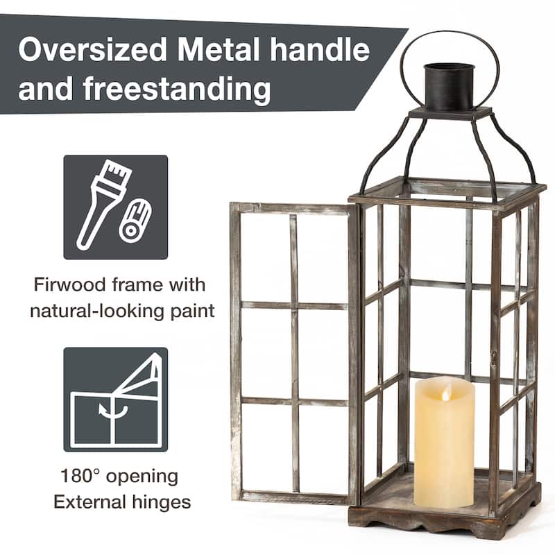 Glitzhome Farmhouse Wooden Metal Cage Candle Holders Patio Hanging Vintage Lanterns (Set of 2)