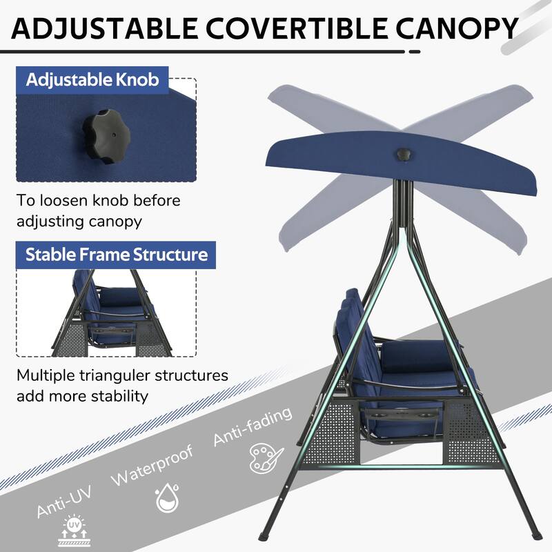 AECOJOY 3-Seat Porch Swing Chair, Patio Swing Chair w/ Cushions