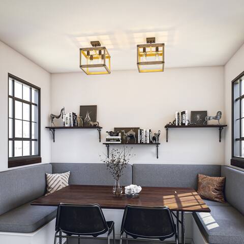 Milo Distressed White Woodgrain with Graphite Finish 4 Light Semi Flush