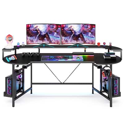 Gaming Desk with LED Lights, 75 Inch Ergonomic Home Office Tables PC Study Desk