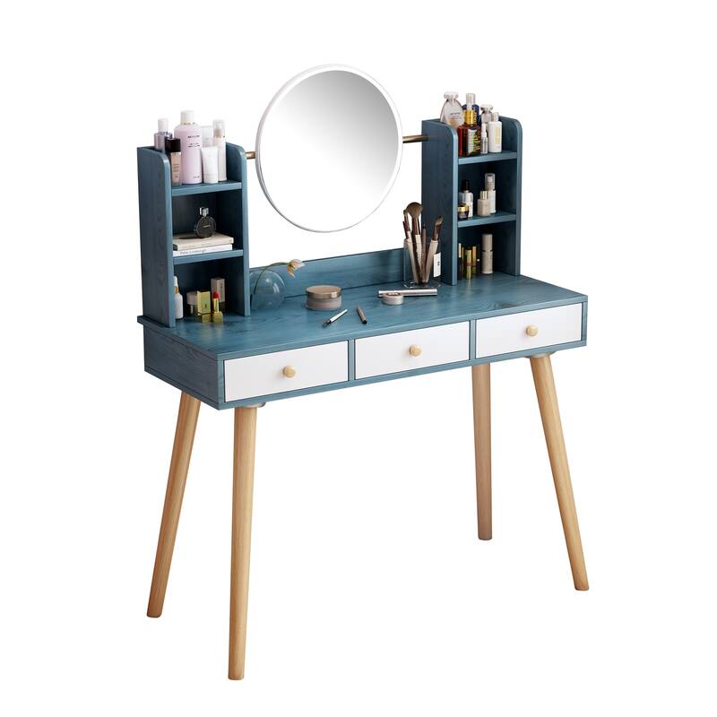 Makeup Vanity Desk with Mirror and Lights, Cute Vanity Makeup Table, 3 Drawers , 3 Lighting Modes