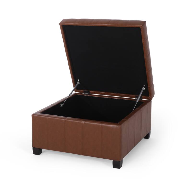 Roomfitters Ottoman Storage Bench, PU Leather Upholstered Footstool with Lift-Top Design, Brown