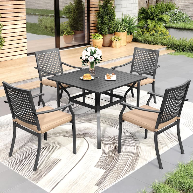5-piece Outdoor E-coated Patio Dining Set with Stackable Chairs - Luxury Chairs
