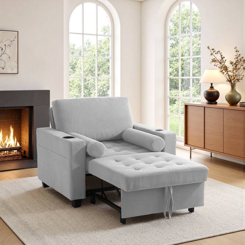 3-in-1 Pull-Out Sleeper Chair Bed Convertible Adjustable Lounge - Light Grey