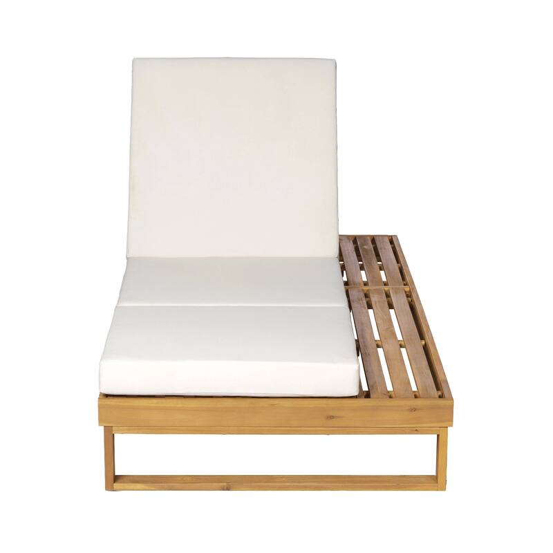 Christopher Knight Home - Modern Outdoor Acacia Wood Chaise Lounge with 4-Position Adjustable Backrest & 2-Fold Cushion