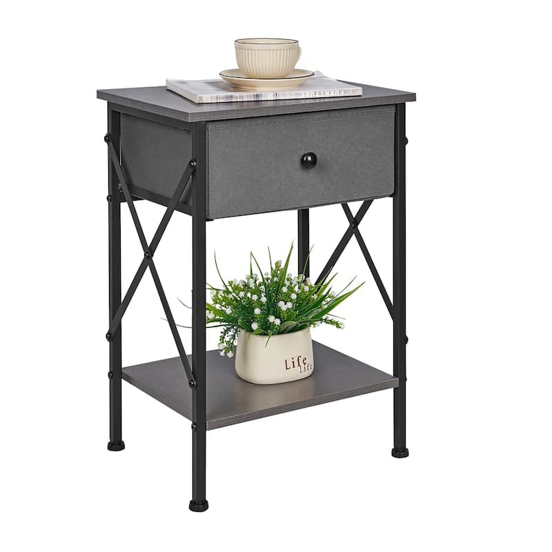 Javlergo 2 Pack X Frame Nightstand with Removable Fabric Drawer Easy to Clean Multifunctional End Table with Open Shelf