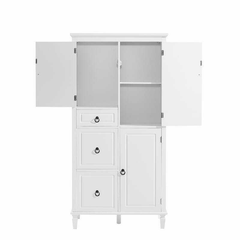 Retro Versatile Storage Cabinet with Adjustable Shelves, 3 Drawers and 3 Enclosed Compartments, Anti-Tipping Design