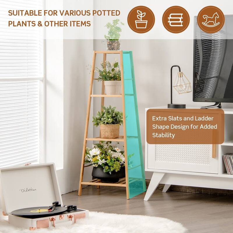 Costway Bamboo Tall Plant Stand Pot Holder Display Shelving Unit - 14.5'' x 13.5'' x 39''
