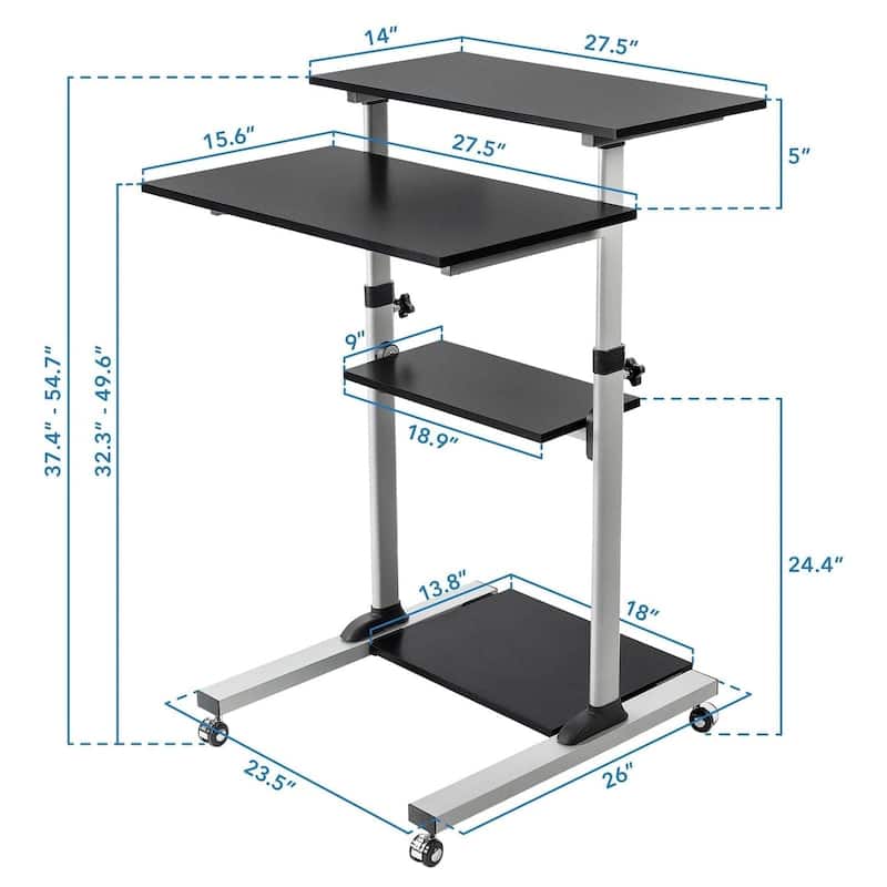 Mount-It! Silver Mobile Computer Desk | Height Adjustable
