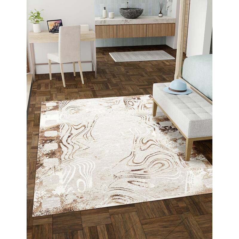 ECARPETGALLERY Machine Made Echo Tan Area Rug