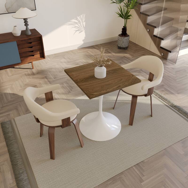 Verve 24 in. Wide Dining Table Square MDF Wood Tabletop in White Stainless Steel Pedestal Base Accent Kitchen Table