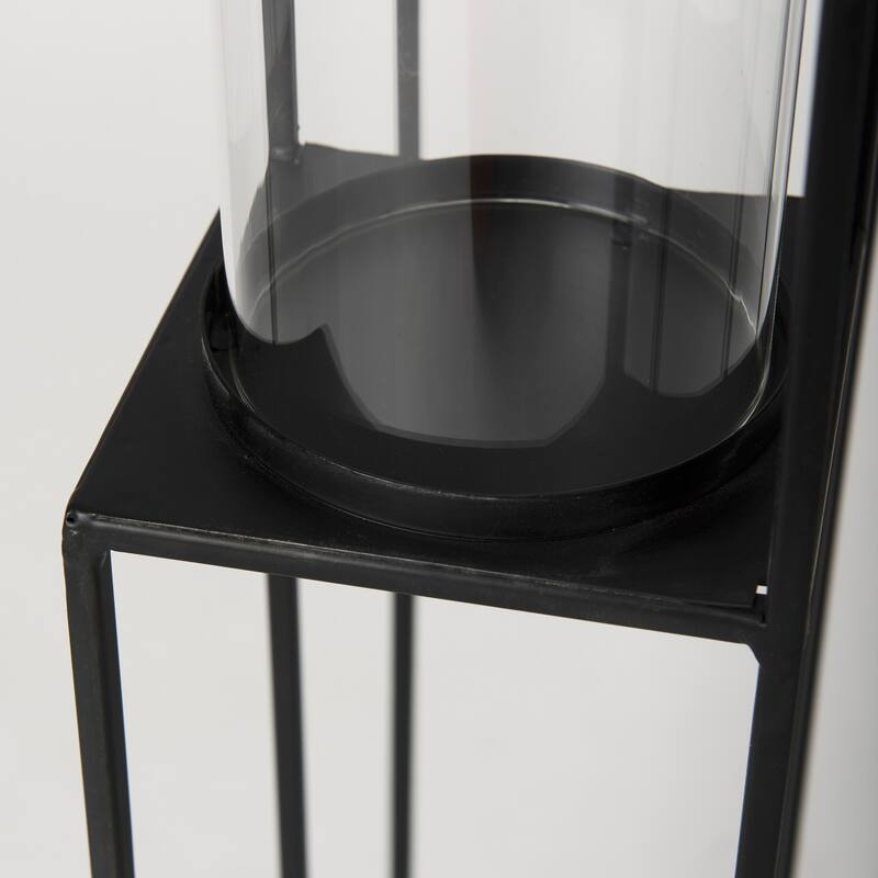 Cindy Matte Black Metal 4-Tier With Hurricane Glass Floor Candle Holders