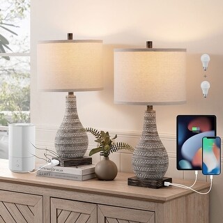 KAWOTI 24inch Touch Control Table Lamp Set with USB Ports (Set of 2) - W12" * H24"