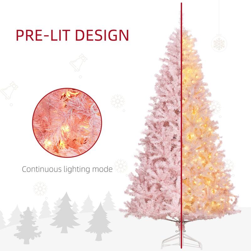 HOMCOM Pre-Lit Douglas Fir Tree - Warm White LED Lights, Realistic Branches, Pink